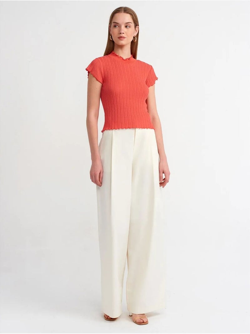 Pull ajusté en maille côtelée à col montant court dilvin Orange - Kiabi