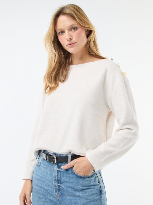 Pull avec boutons fantaisies dorés à l'épaule - Kiabi