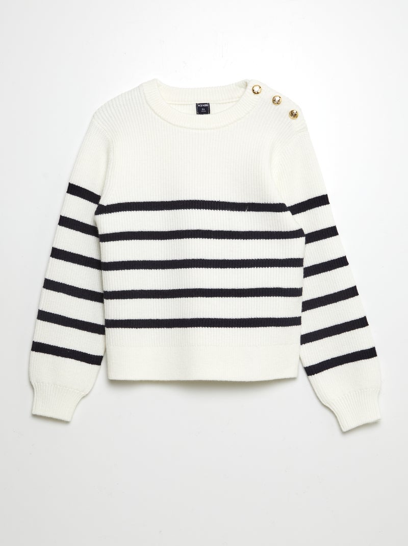 Pull avec boutons marinières Blanc bleu - Kiabi