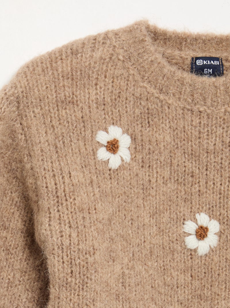 Pull avec broderies 'marguerites' Beige - Kiabi