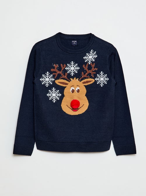 Pull avec 'cerf' imprimé  + pompon - Kiabi