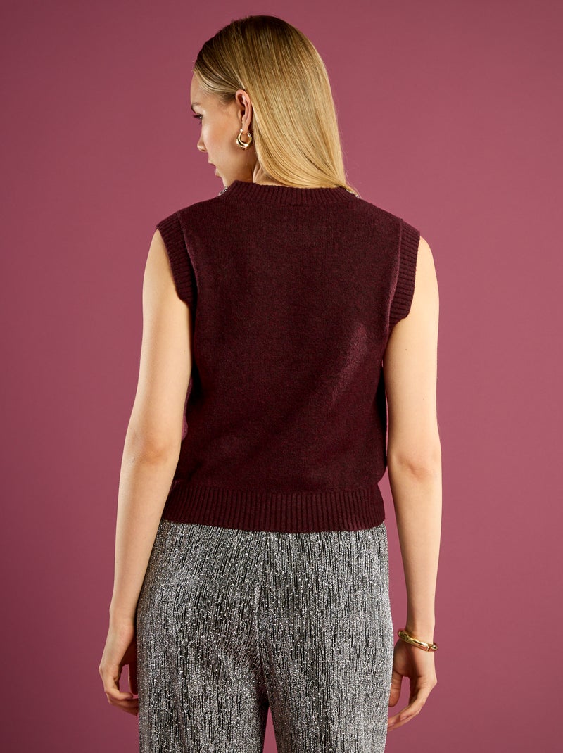 Pull avec col à bijoux sans manches Rouge - Kiabi