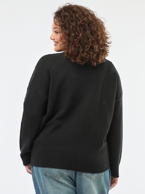 Pull avec col cache-cœur et strass fantaisies - Kiabi