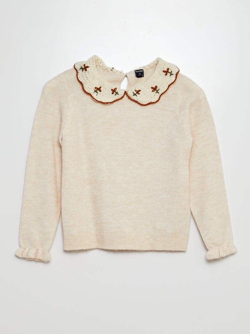 Pull avec col en crochet Beige - Kiabi