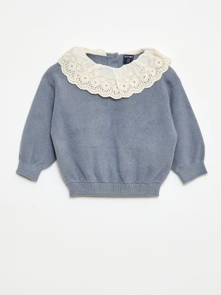 Pull avec col en voile de coton