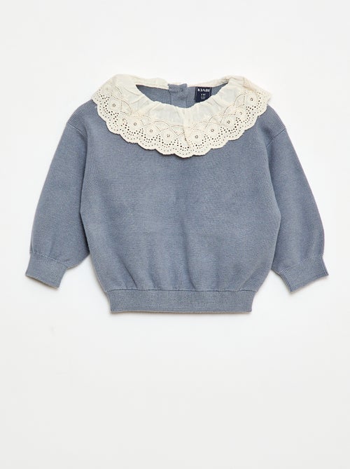 Pull avec col en voile de coton - Kiabi
