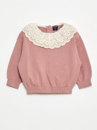Pull avec col en voile de coton