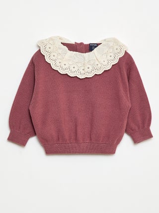 Pull avec col en voile de coton