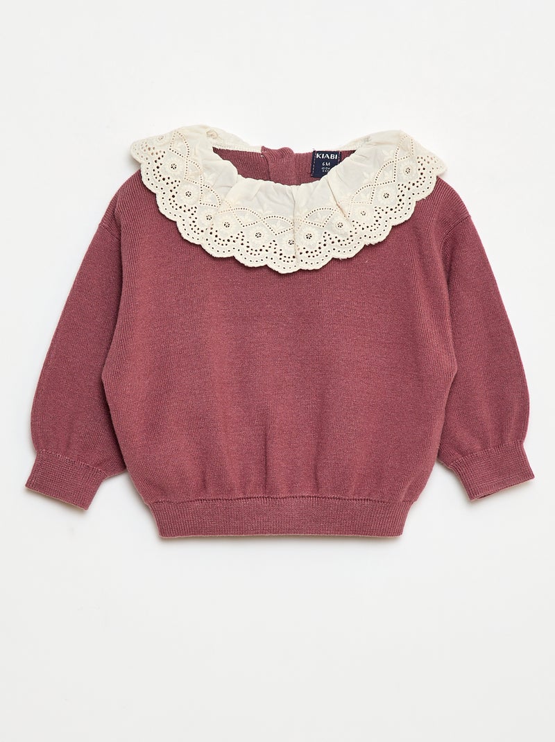 Pull avec col en voile de coton Rose - Kiabi