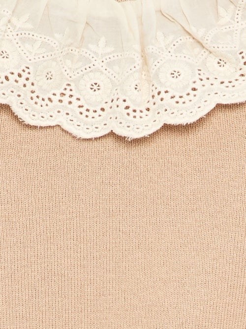 Pull avec col fantaisie en broderie anglaise - Kiabi