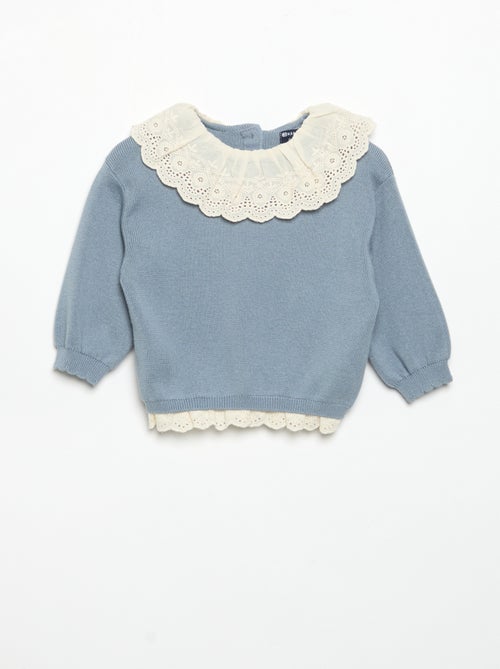Pull avec col fantaisie en broderie anglaise - Kiabi Pull avec col fantaisie en broderie anglaise - Kiabi