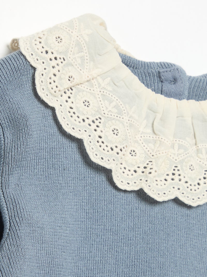 Pull avec col fantaisie en broderie anglaise Bleu - Kiabi