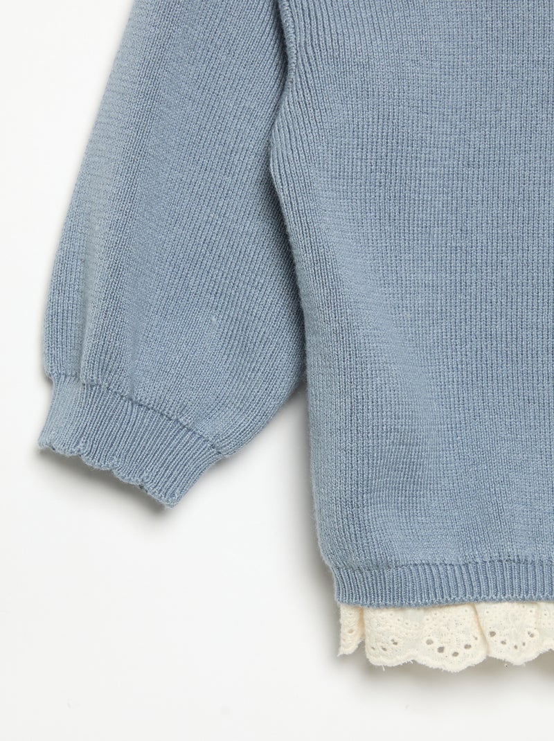 Pull avec col fantaisie en broderie anglaise Bleu - Kiabi