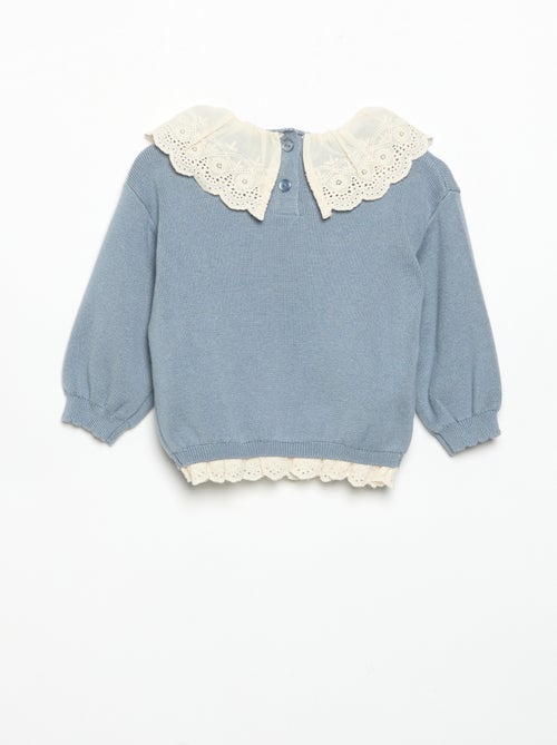 Pull avec col fantaisie en broderie anglaise - Kiabi Pull avec col fantaisie en broderie anglaise - Kiabi