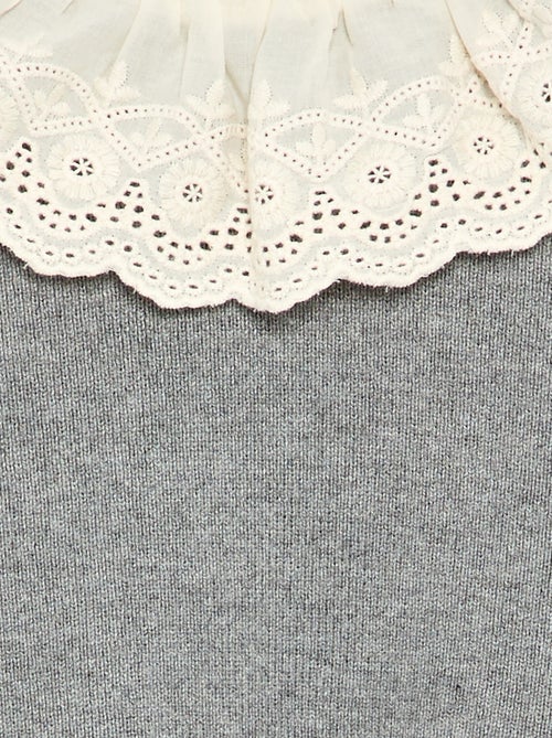 Pull avec col fantaisie en broderie anglaise - Kiabi