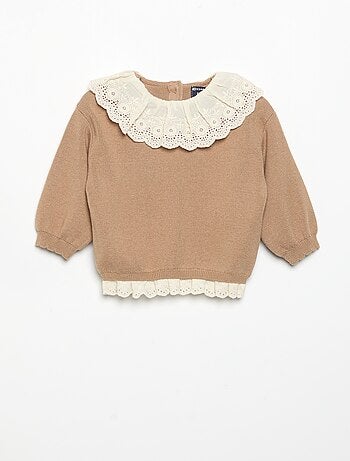 Pull avec col fantaisie en broderie anglaise