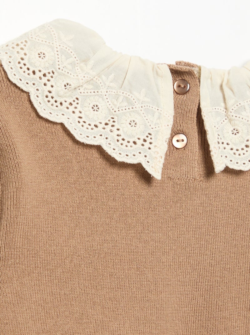 Pull avec col fantaisie en broderie anglaise Marron - Kiabi
