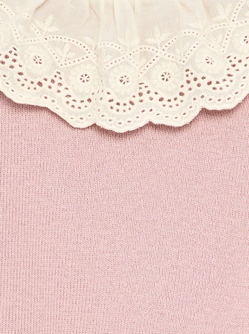 Pull avec col fantaisie en broderie anglaise - Kiabi