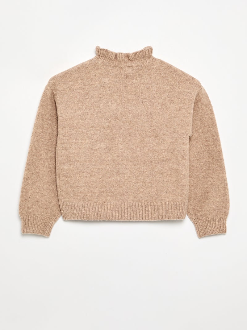 Pull avec col montant ondulé Beige - Kiabi