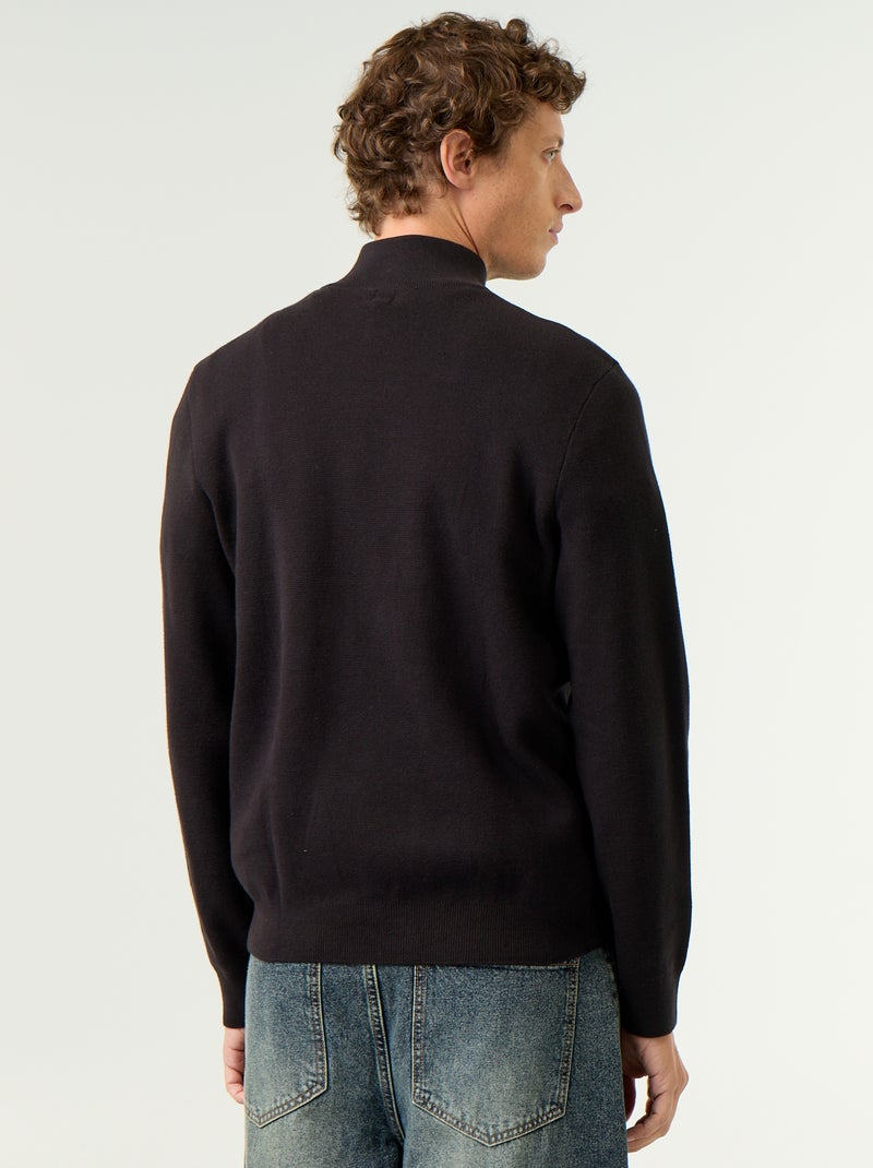 Pull avec col montant zippé Noir - Kiabi