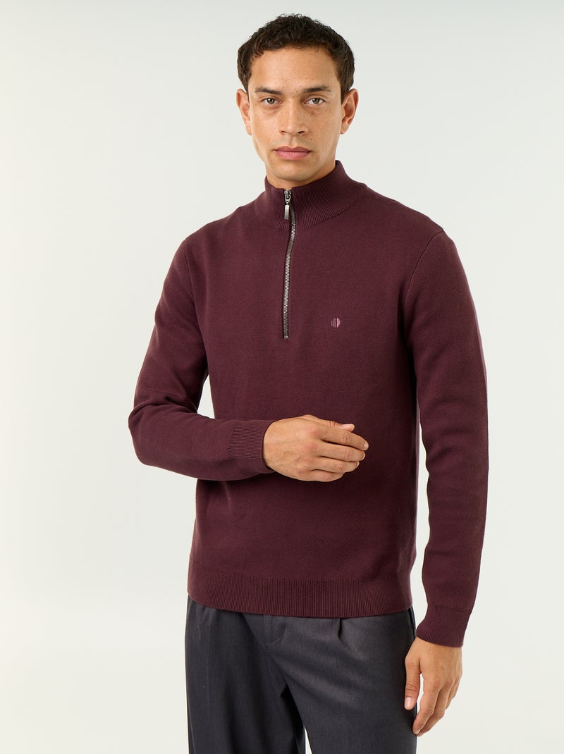 Pull avec col montant zippé Violet - Kiabi