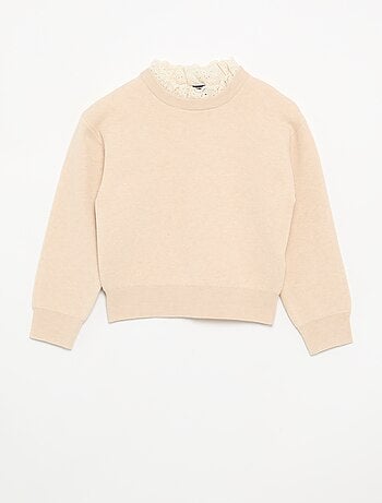 Pull avec col rond effet 2 en 1 en broderies anglaises