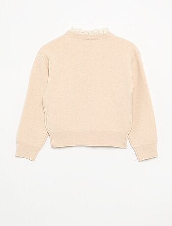 Pull avec col rond effet 2 en 1 en broderies anglaises