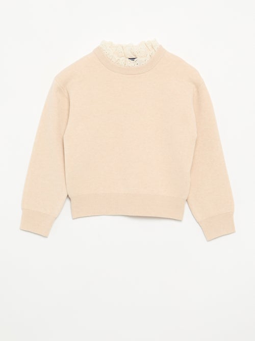 Pull avec col rond effet 2 en 1 en broderies anglaises - Kiabi