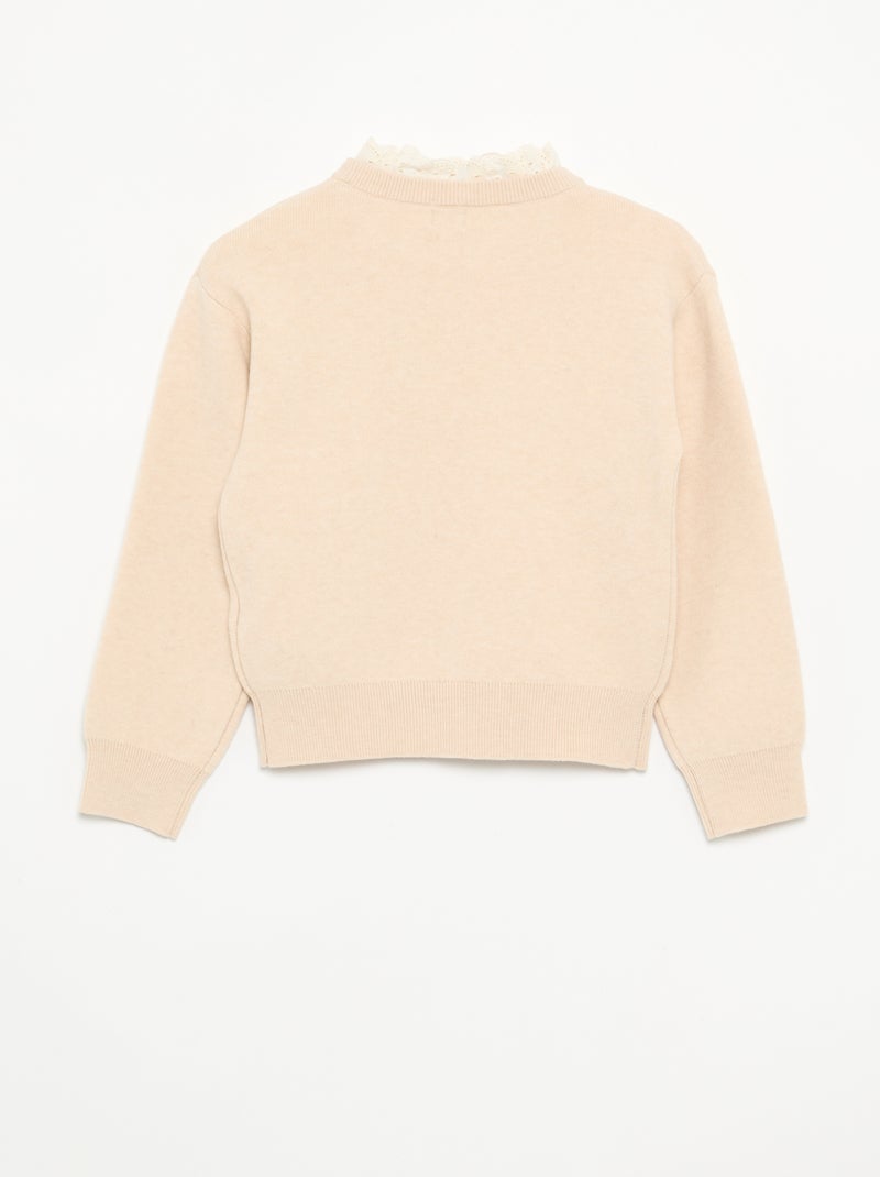 Pull avec col rond effet 2 en 1 en broderies anglaises Beige - Kiabi