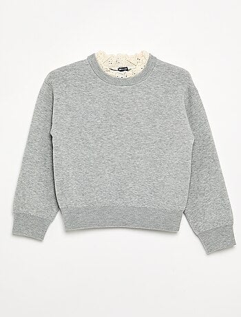Pull avec col rond effet 2 en 1 en broderies anglaises