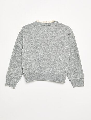 Pull avec col rond effet 2 en 1 en broderies anglaises