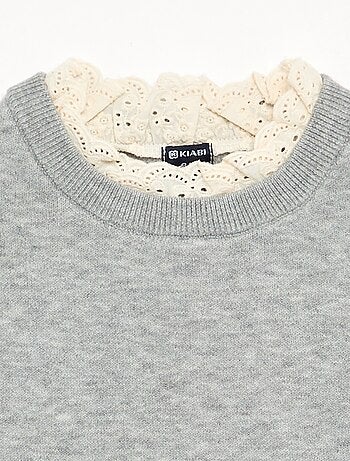 Pull avec col rond effet 2 en 1 en broderies anglaises