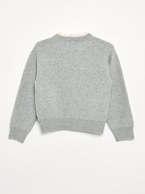 Pull avec col rond effet 2 en 1 en broderies anglaises - Kiabi