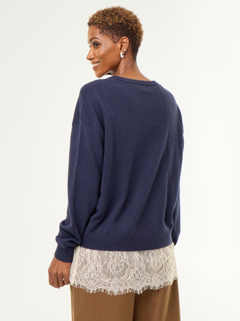 Pull avec empiècement en dentelle Bleu - Kiabi