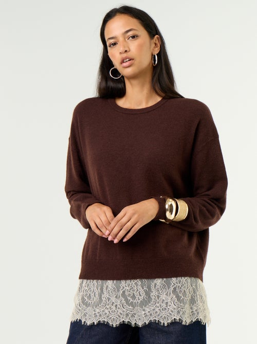Pull avec empiècement en dentelle - Kiabi