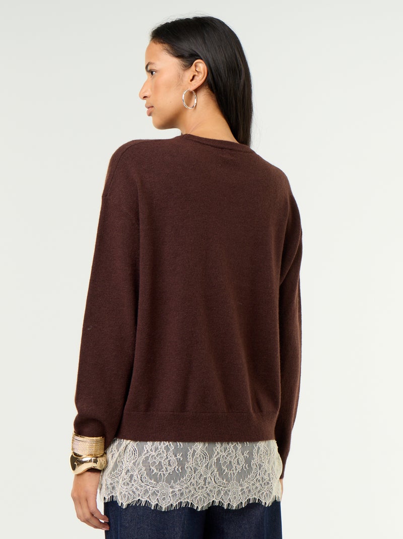 Pull avec empiècement en dentelle Marron - Kiabi