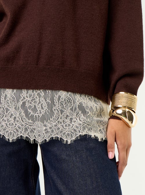 Pull avec empiècement en dentelle - Kiabi