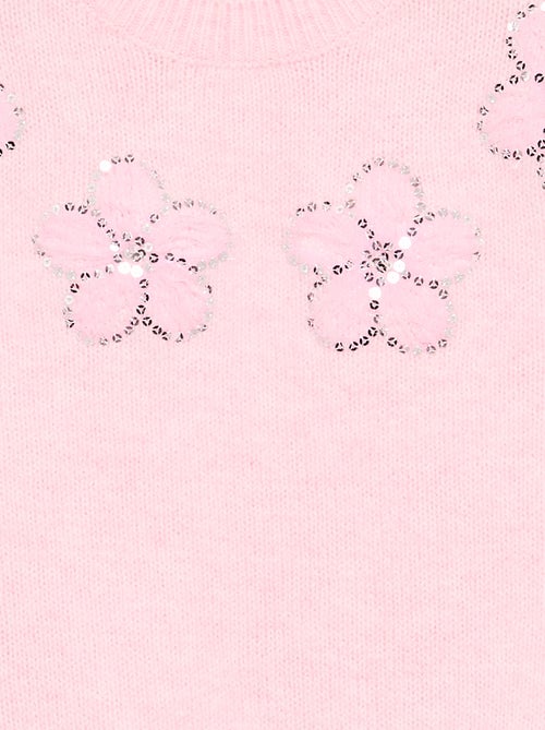 Pull avec fleurs brodées et sequins - Kiabi