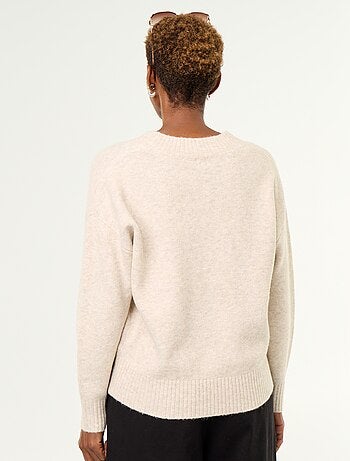 Pull avec grand col en V en maille côtelée