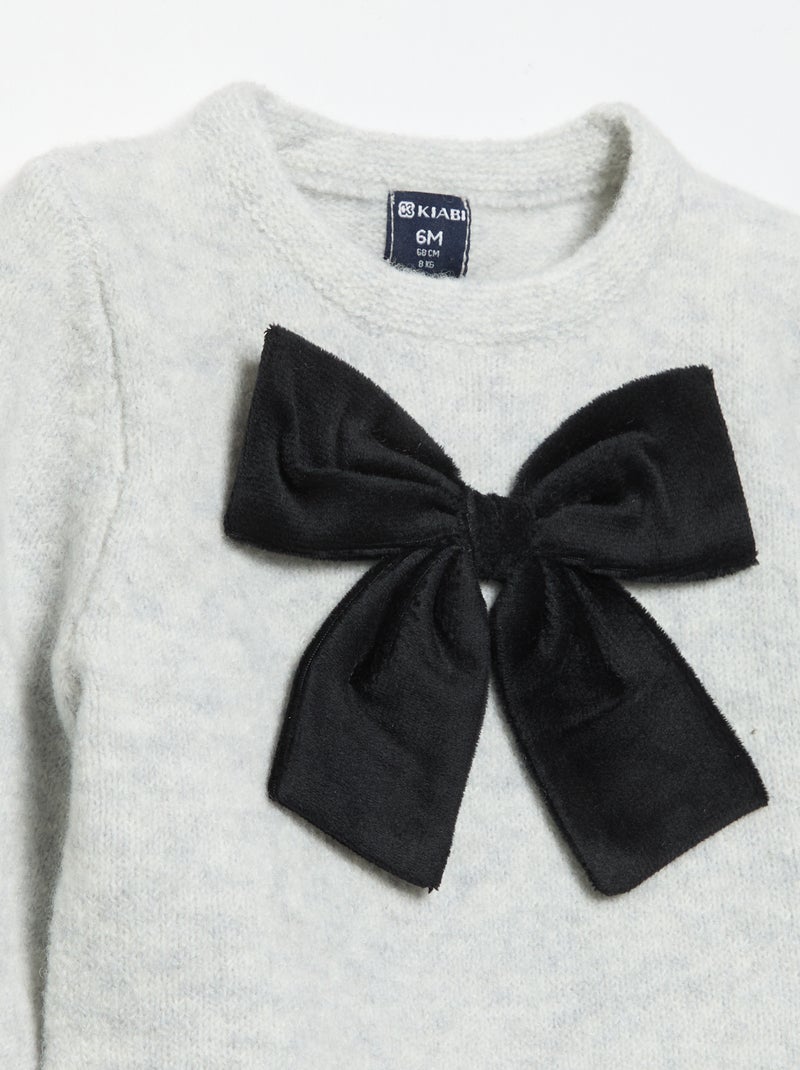 Pull avec grand nœud fantaisie Gris - Kiabi