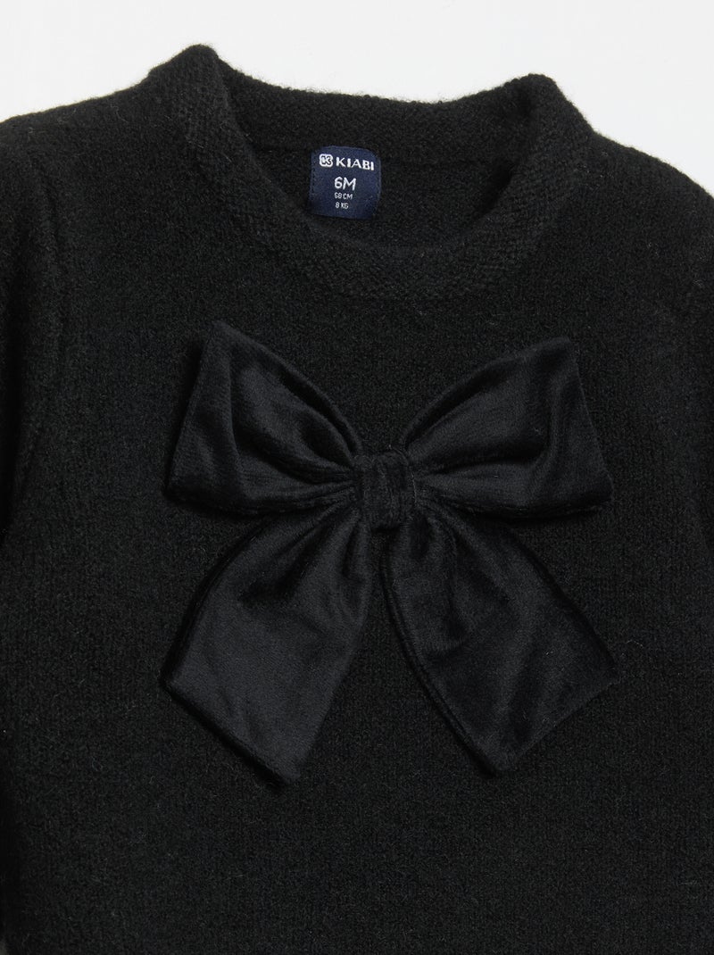Pull avec grand nœud fantaisie Noir - Kiabi