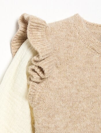 Pull avec manches en voile de coton et base brodée