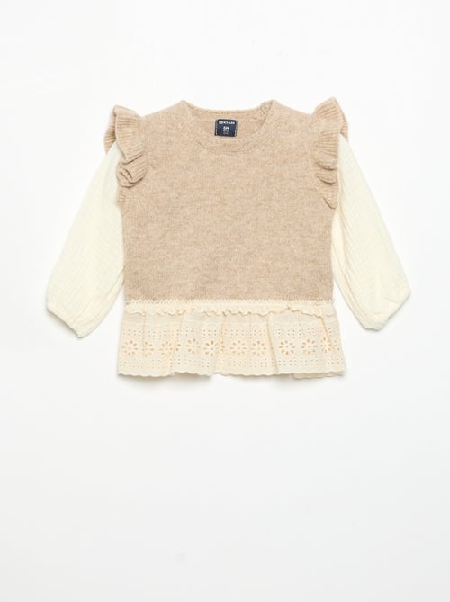 Pull avec manches en voile de coton et base brodée - Kiabi Pull avec manches en voile de coton et base brodée - Kiabi