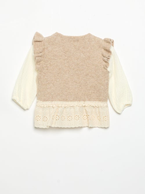 Pull avec manches en voile de coton et base brodée - Kiabi Pull avec manches en voile de coton et base brodée - Kiabi
