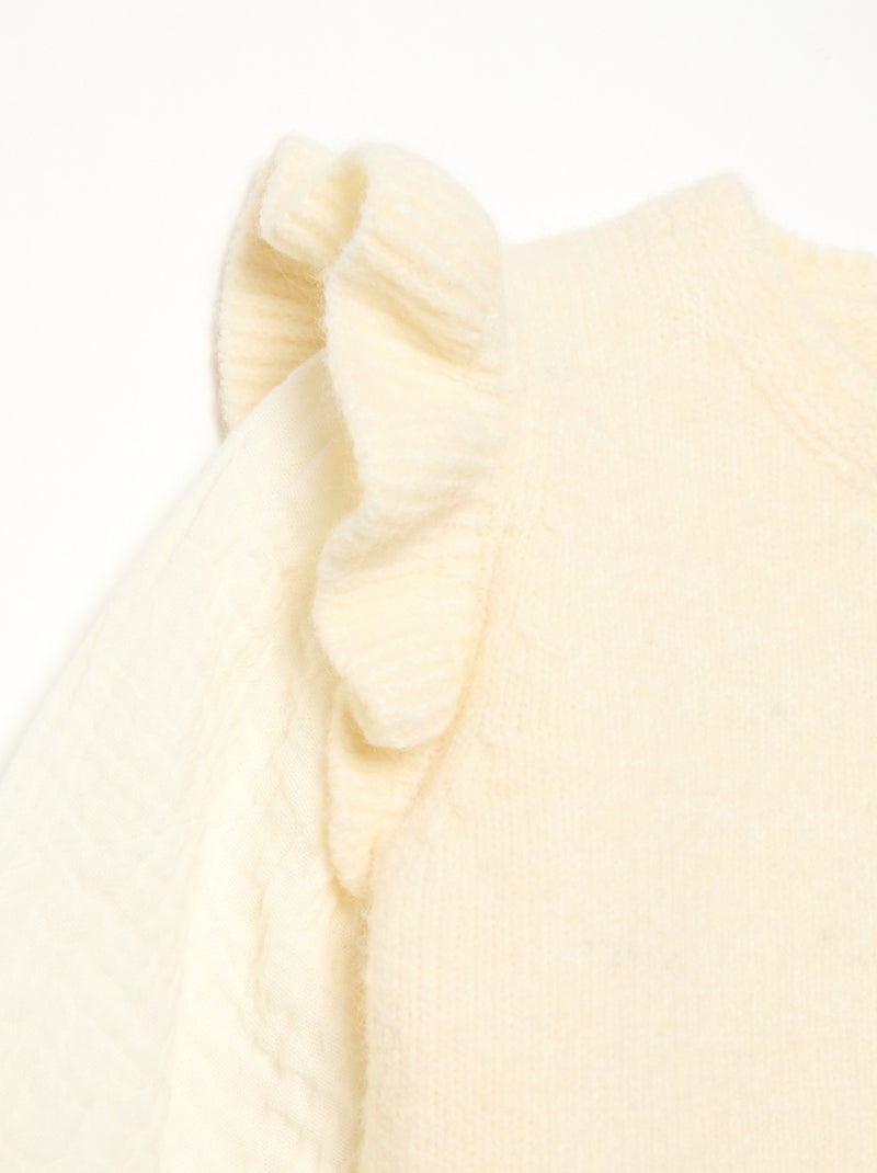Pull avec manches en voile de coton et base brodée Blanc - Kiabi