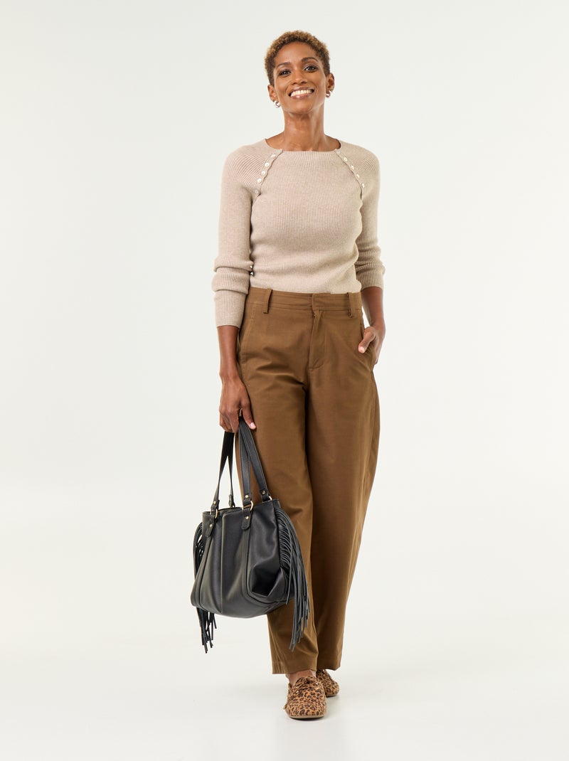 Pull avec manches raglan boutonnées Beige - Kiabi