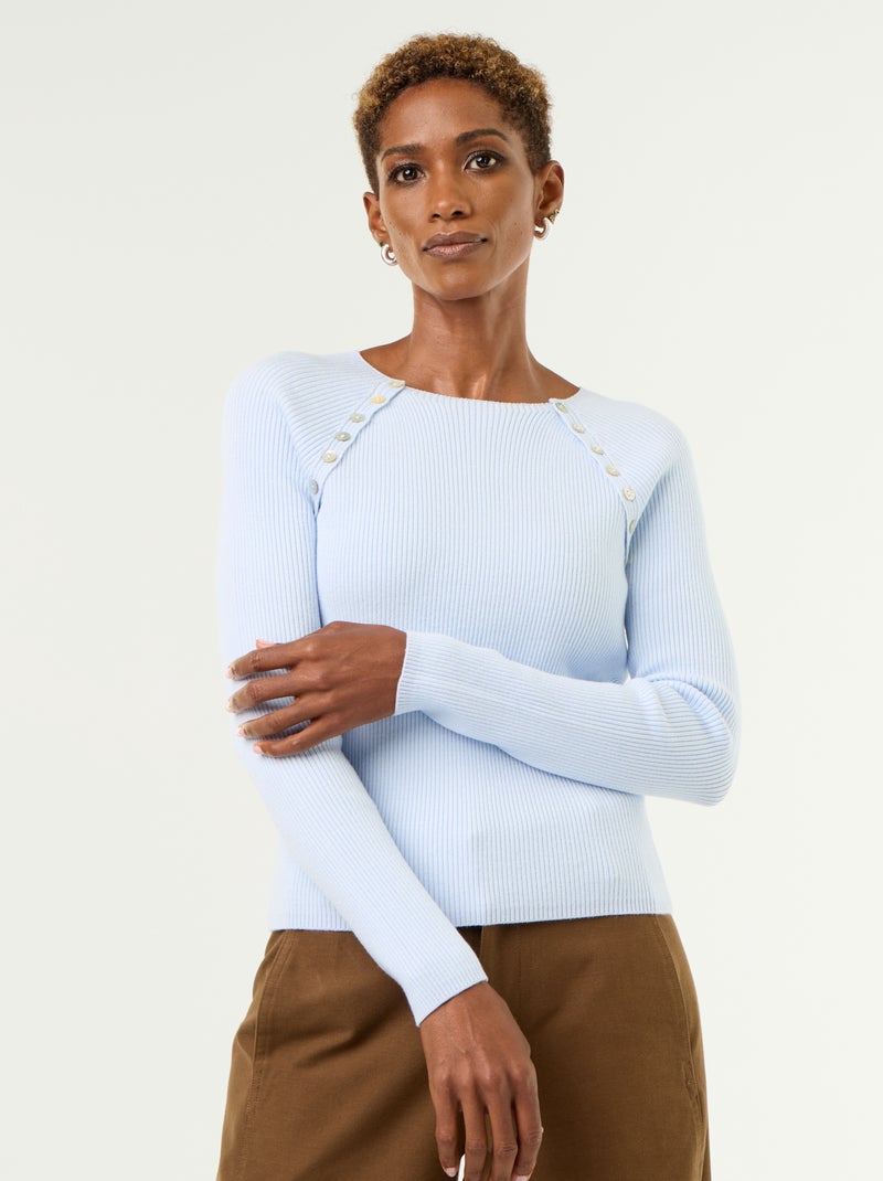 Pull avec manches raglan boutonnées Bleu - Kiabi