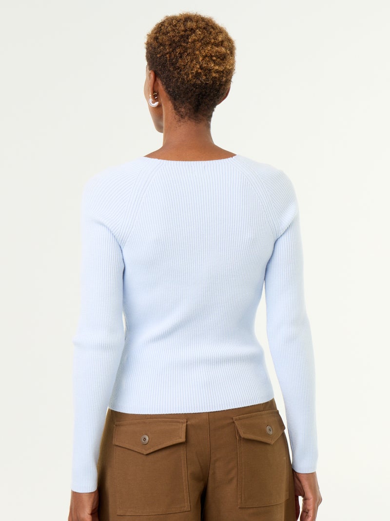 Pull avec manches raglan boutonnées Bleu - Kiabi