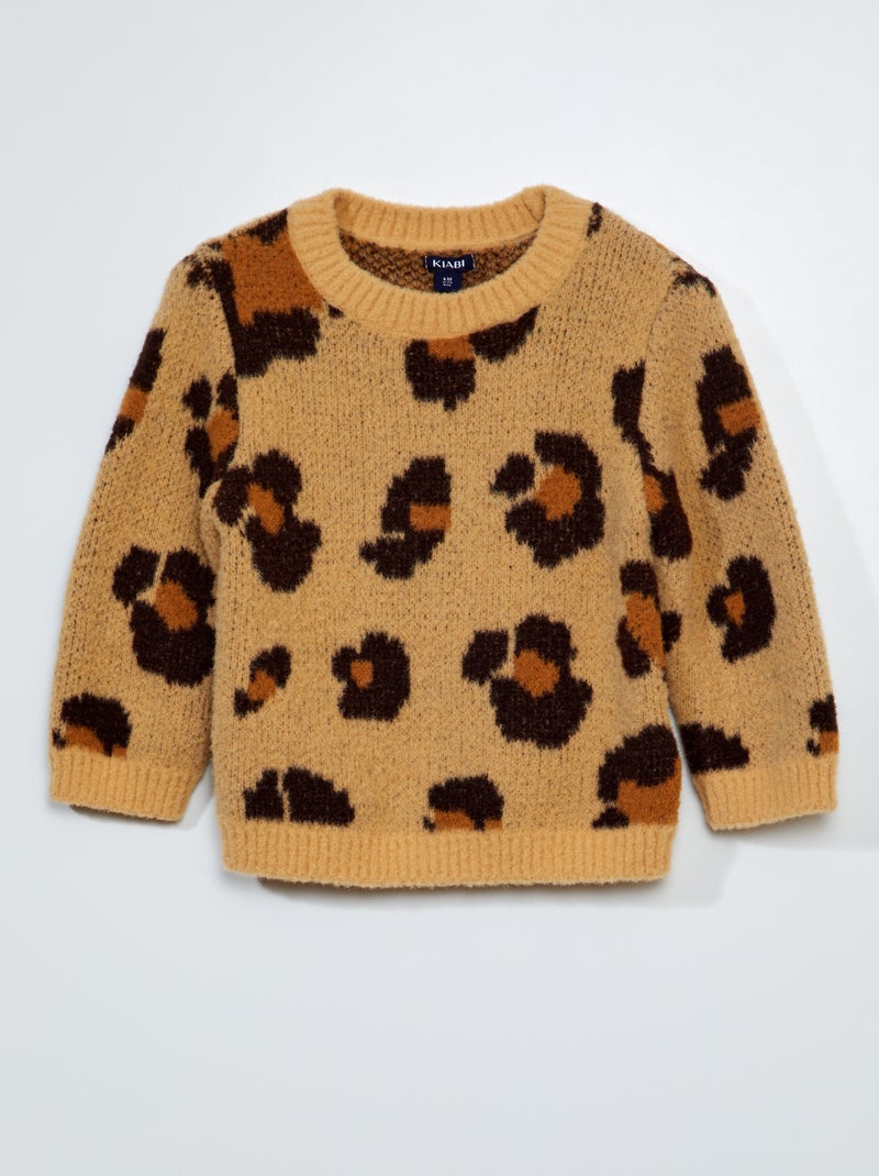 Pull avec motif léopard Beige - Kiabi