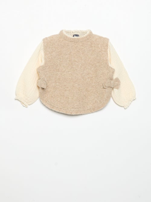 Pull avec nœuds et manches en voile de coton - Kiabi Pull avec nœuds et manches en voile de coton - Kiabi
